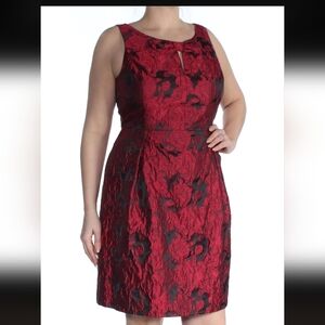 NWT Tommy Hilfiger metallic jacquard floral knot neck red bouquet dress sz 12